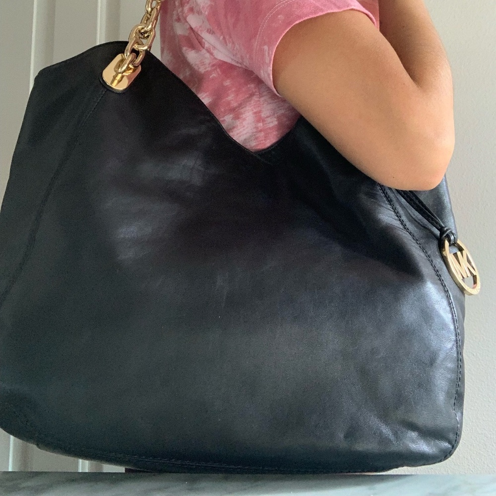 MICHAEL Michael Kors Black Leather Fulton Large Tote Bag